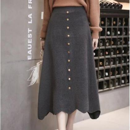 Women High Waist Knit Winter A Line Midi Skirt -..