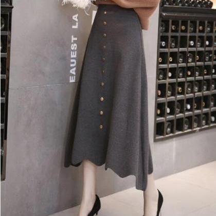 Women High Waist Knit Winter A Line Midi Skirt -..