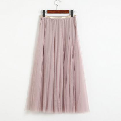 Women Elastic High Waist Pleated Skirt - Pink