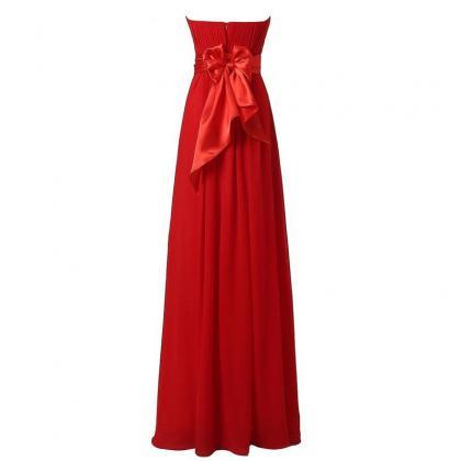 Chiffon Bow Bridesmaid Wedding Party Dress - Red