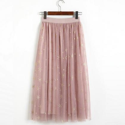 Star Pattern Women Midi Skirt - Pink