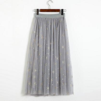 Star Pattern Women Midi Skirt - Grey