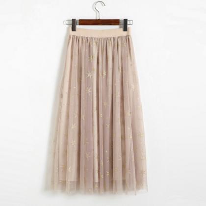 Star Pattern Women Midi Skirt - Beige