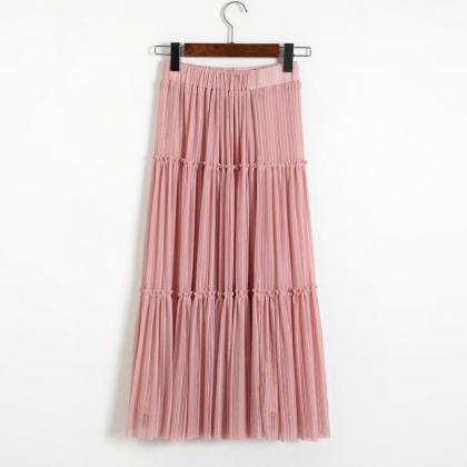 Women Pleated A-line Skirt - Pink