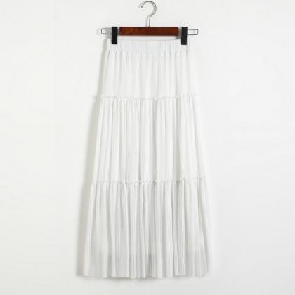 New Women Pleated A-line Skirt - Wh..