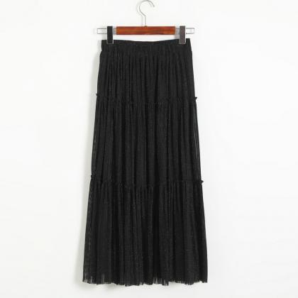 Women Pleated A-line Skirt - Black