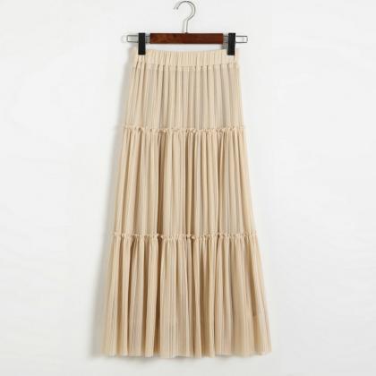 Women Pleated A-line Skirt - Beige