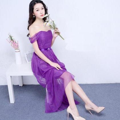 Purple Color Sleeveless Long Bridesmaid Prom Party..