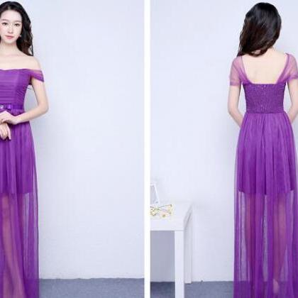 Purple Color Sleeveless Long Bridesmaid Prom Party..