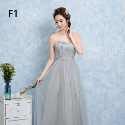 Grey Color Gauze Long Bridesmaid Wedding Dress