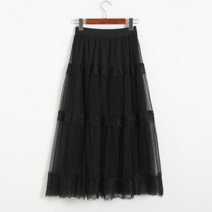 Womens Sexy Gauze Midi Skirt Fashion High Waist..