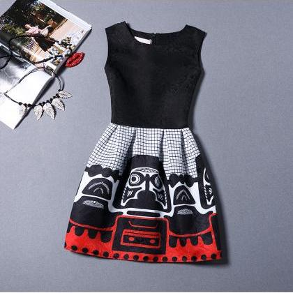 Black Girl Pattern Sleeveless Vest Dress