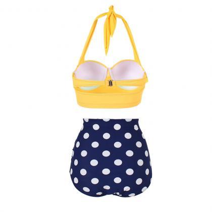 Two-piece Swimsuit Featuring Yellow Tie Halter Top..