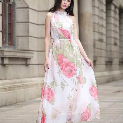 Fashion Women Halter Neck Printed Long Maxi Dress..