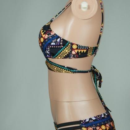 Fashion African Tribal Print Push Up Bikini Sets..