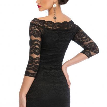 Sexy Solid Black Off The Shoulder Fitted Hollow..