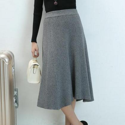 Autumn A-line Knit Skirts Solid Knitted Long..