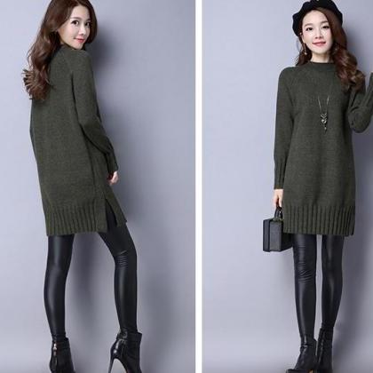 Autumn Amy Green Color Women Long Sleeve Sweater
