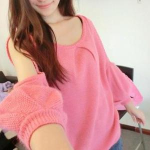 Cold-shoulder Knitted Sweater Blouse