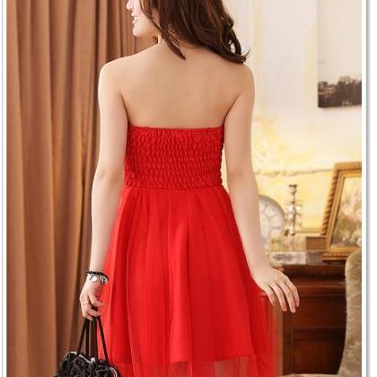 Fashion Rose Pattern Sleeveless Red Evening Dress..