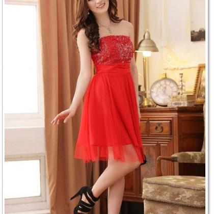Fashion Rose Pattern Sleeveless Red Evening Dress..