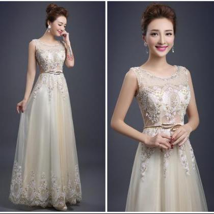 Tulle Lace Evening Dress Long Beading Formal Gown..
