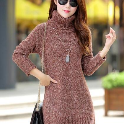 Fashion Warm Loose Long Sleeve Turtle Neck Sweater..