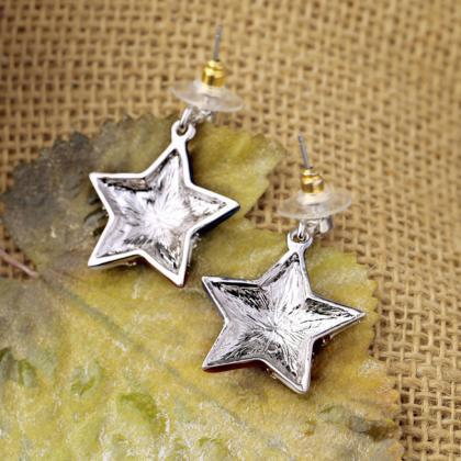 Rhinestone Decorated Star Shape Design Earrings