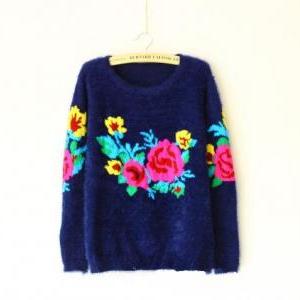 Women Printing Retro Sweater