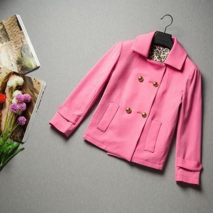 Fashion Pink Short Trench Coat For Women