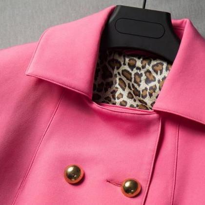 Fashion Pink Short Trench Coat For Women