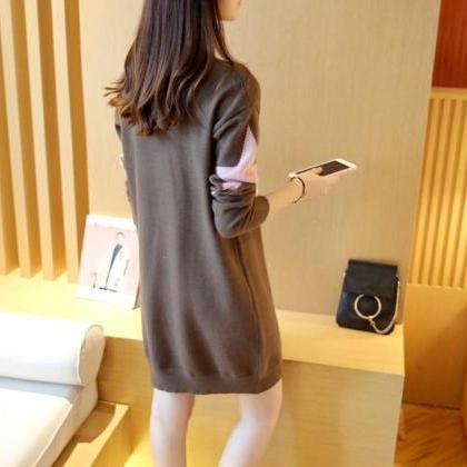 Women Star Printing Long Sweater Dress - Khaki