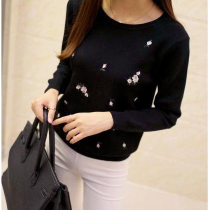 Women Printing Pullover Long Sleeves Sweater