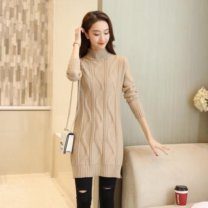 Solid Warm Oversize Long Sleeve Casual Knitted..