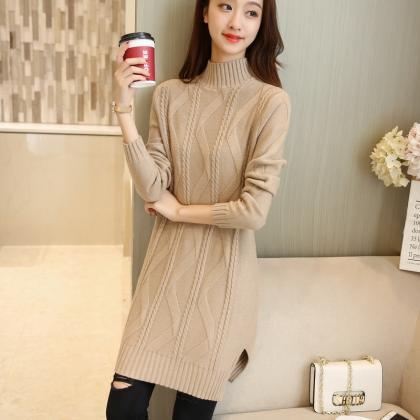 Solid Warm Oversize Long Sleeve Casual Knitted..
