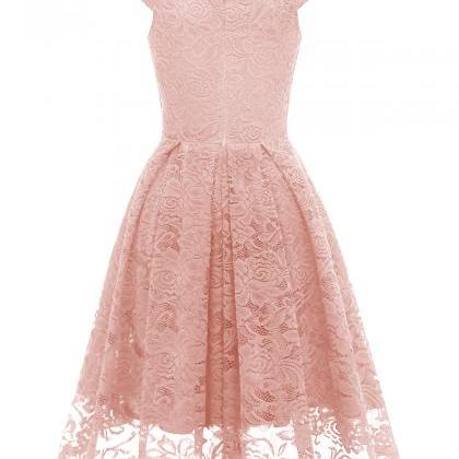 Sexy V Neck Lace Dress - Pink