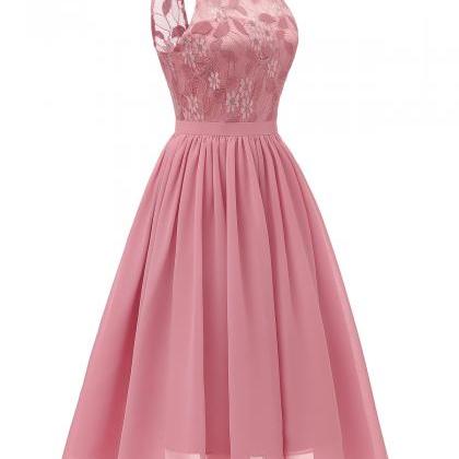 Style Sleeveless Open Back Lace Dress - Pink