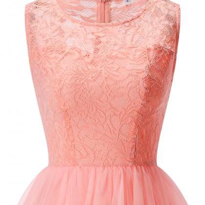 O Neck Sleeveless Lace Dress - Pink