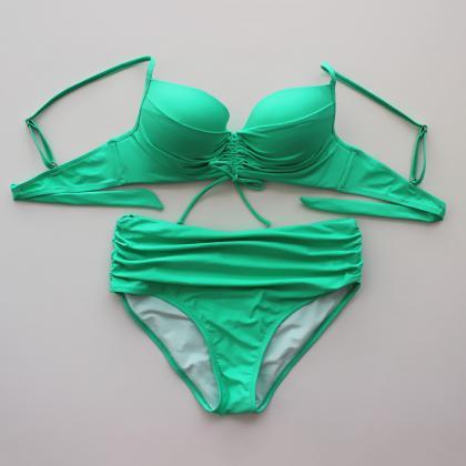 Solid Color Bikini Swimsuit Sexy High-waisted..