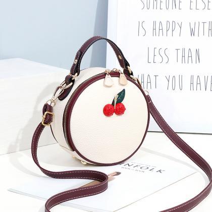 White Round Shape Red Cherry Shoulder Bag