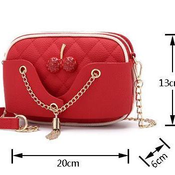 Cute Cherry Pu Leather Mini Shoulder Bag - Red