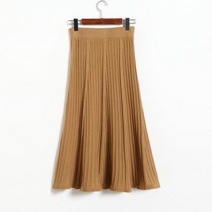 Autumn Winter Long Knitted Skirts Women Solid..