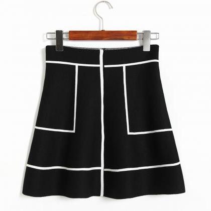 Sweet A-line Knit Thin Skirt - Black &..