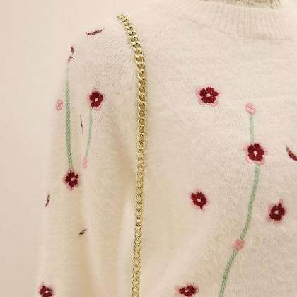 Floral Knitted Sweater - White