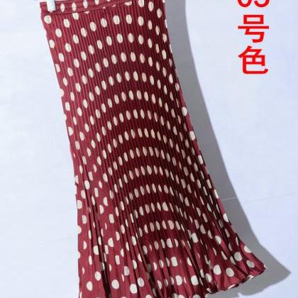 Women Summer Chiffon Dot Pleated Long Skirt