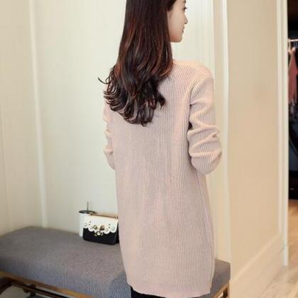 Solid Women Long Cardigan Sweater - Khaki