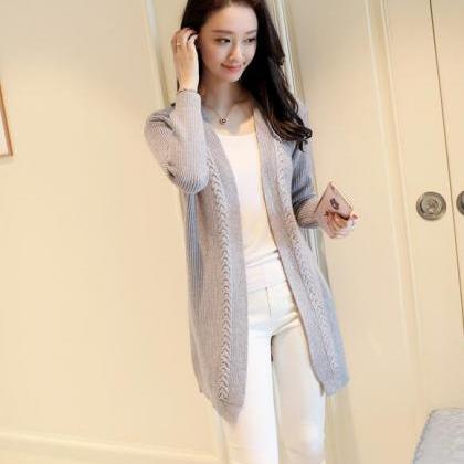 Solid Women Long Cardigan Sweater - Grey