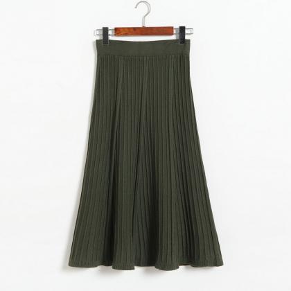 Autumn Winter Long Knitted Skirts Women Solid..