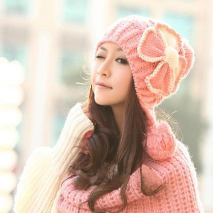 Cute Bow Winter Women's Knitted Hat..