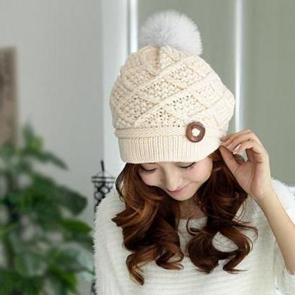 Fahion 2015 Winter Little Ball Knitted Bomber Hat..